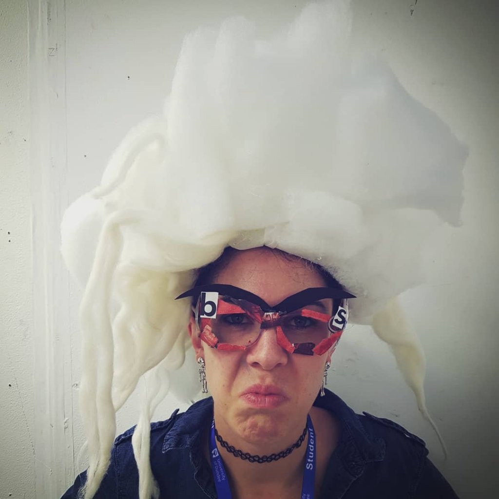 The glasses had a much better effect once the eyebrows were added to them.I was inspired by a devil mask which I felt fitted in well with her character.